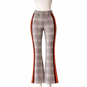 MOTHER Gray Plaid Flare Pants with Orange Stripes